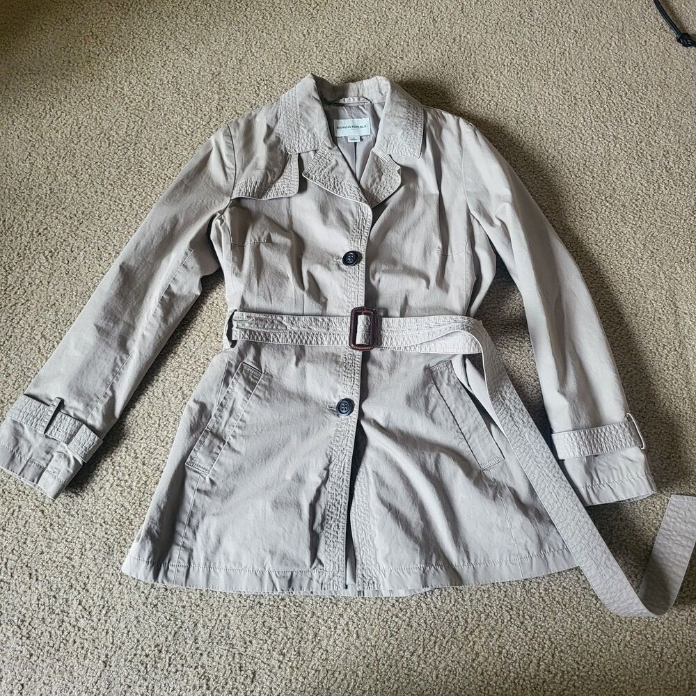 Banana Republic Women's Trench Cotton Coat Belted Size M Cream